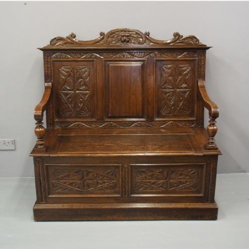 Victorian Carved Oak Hall Bench