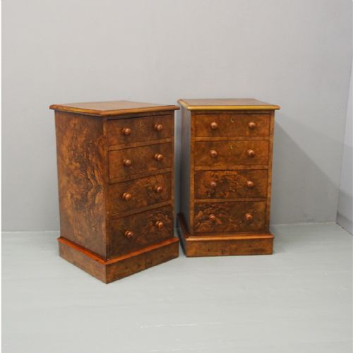 Pair of Victorian Figured Walnut Bedsides