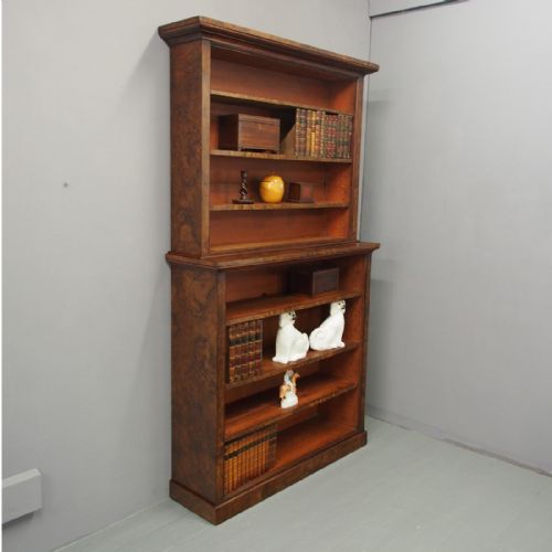 Victorian Burr Walnut Open Bookcase