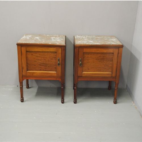 Pair of Mahogany and Marble Top Bedside Cabinets