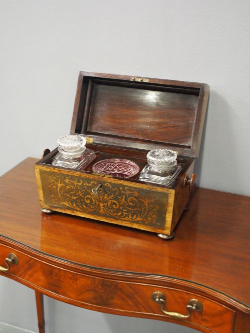 BRASS INLAID ROSEWOOD TEA CADDY - ADDITIONAL PHOTO 2