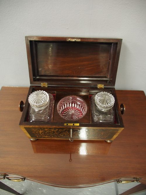 BRASS INLAID ROSEWOOD TEA CADDY - ADDITIONAL PHOTO 4
