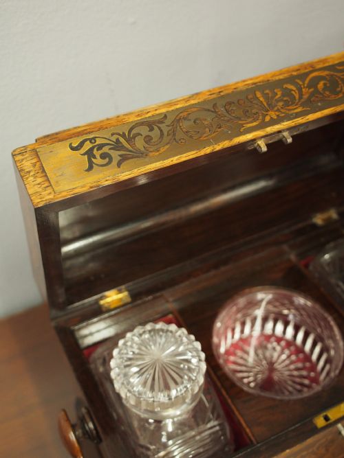 BRASS INLAID ROSEWOOD TEA CADDY - ADDITIONAL PHOTO 5
