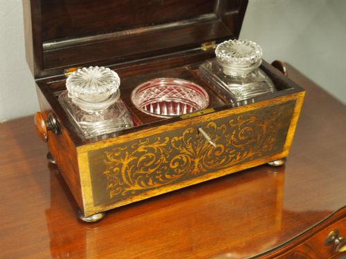 BRASS INLAID ROSEWOOD TEA CADDY - ADDITIONAL PHOTO 6