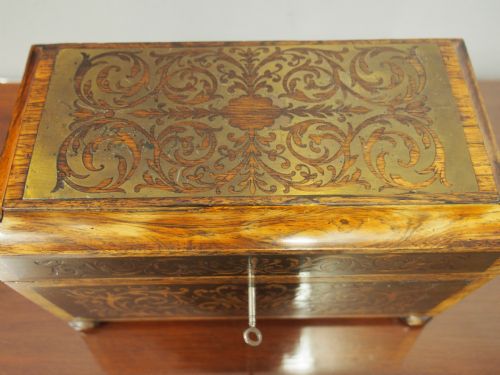 BRASS INLAID ROSEWOOD TEA CADDY - ADDITIONAL PHOTO 7