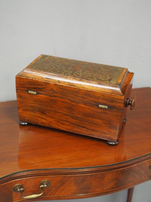 BRASS INLAID ROSEWOOD TEA CADDY - ADDITIONAL PHOTO 9