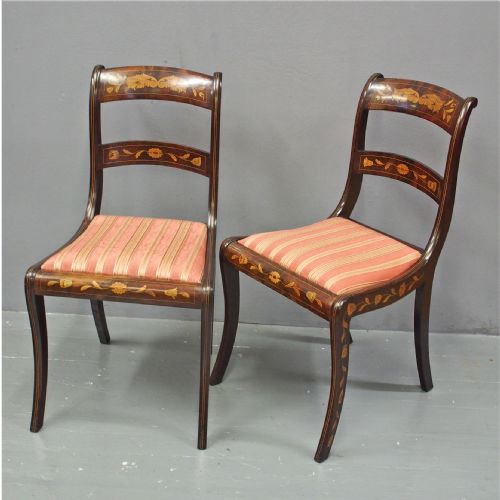 Pair of Dutch Marquetry Side Chairs