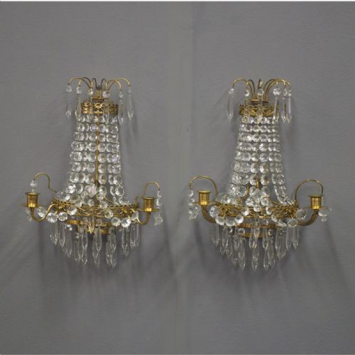 Pair of Victorian Brass and Cut Crystal Wall Sconces