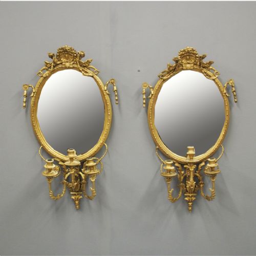 Pair of 19th Century Giltwood and Gesso Girandole Mirrors