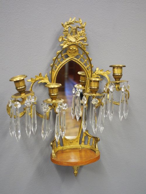 PAIR OF MIRRORED ORMOLU AND CRYSTAL WALL SCONCES - ADDITIONAL PHOTO 3