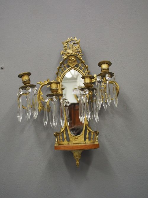 PAIR OF MIRRORED ORMOLU AND CRYSTAL WALL SCONCES - ADDITIONAL PHOTO 6
