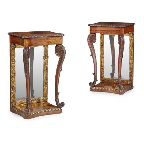 Pair of Mirror Back and Rosewood Side Tables