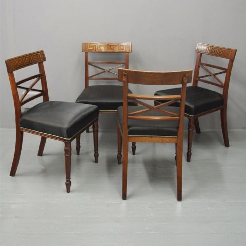 Set of 4 George III Mahogany Brass Inlaid Dining Chairs
