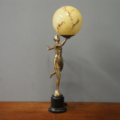 White Metal and Gilded Art Deco Lamp