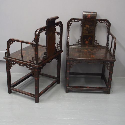 Pair of Qing Dynasty Chinese Lacquered Chairs