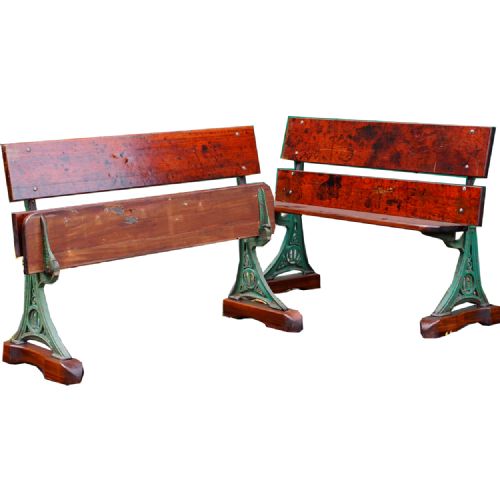 Pair of Victorian Cast Iron and Teak Garden Benches