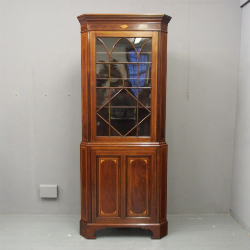 Georgian Style Inlaid Mahogany Corner Cupboard