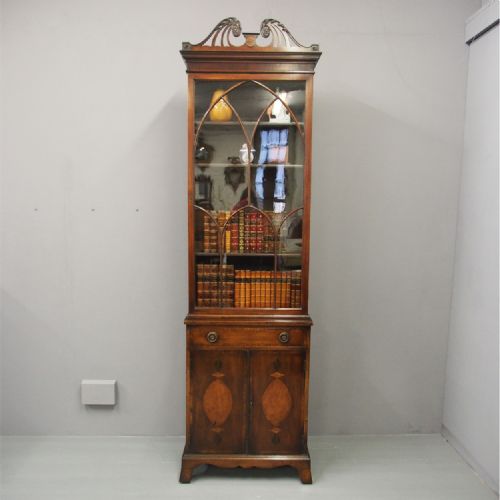 
George III Style Mahogany and Inlaid Cabinet Bookcase

