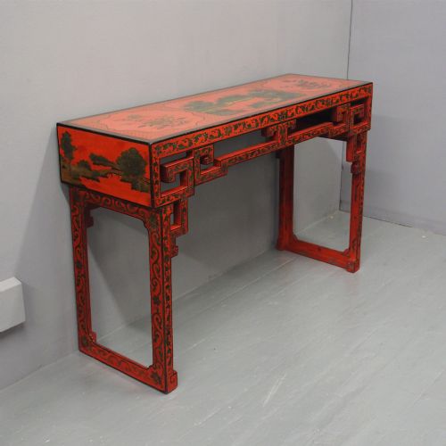 Red Lacquered and Painted Chinese Hall Table	