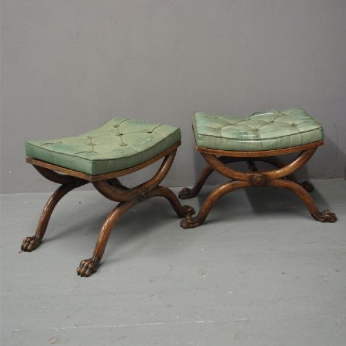 Pair of Regency Beech Stools Attrib. William Trotter	