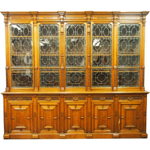 Oak 5 Door Cabinet Bookcase with British Authors Names