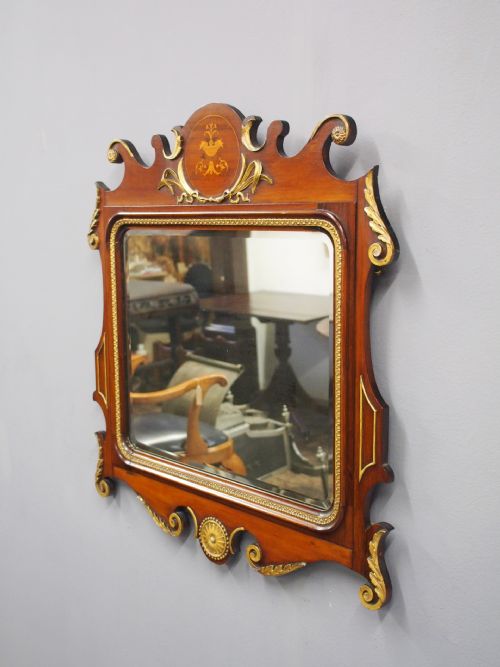 GEORGE II STYLE MAHOGANY INLAID AND GILDED WALL MIRROR - ADDITIONAL PHOTO 1