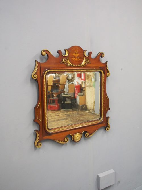 GEORGE II STYLE MAHOGANY INLAID AND GILDED WALL MIRROR - ADDITIONAL PHOTO 3