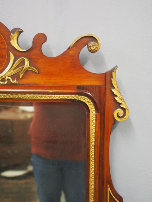 GEORGE II STYLE MAHOGANY INLAID AND GILDED WALL MIRROR - ADDITIONAL PHOTO 5