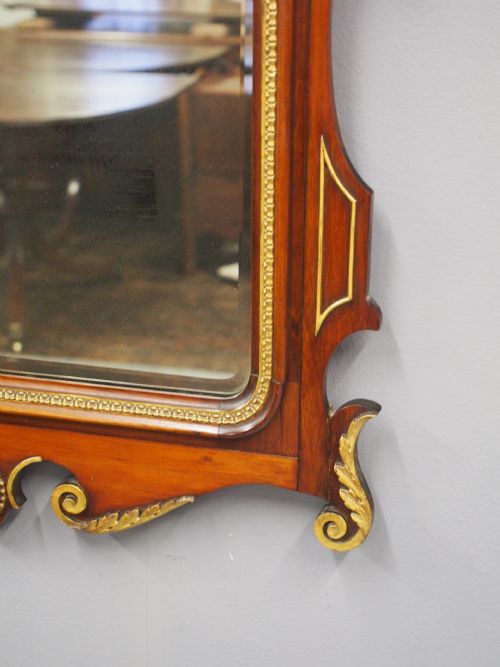 GEORGE II STYLE MAHOGANY INLAID AND GILDED WALL MIRROR - ADDITIONAL PHOTO 6