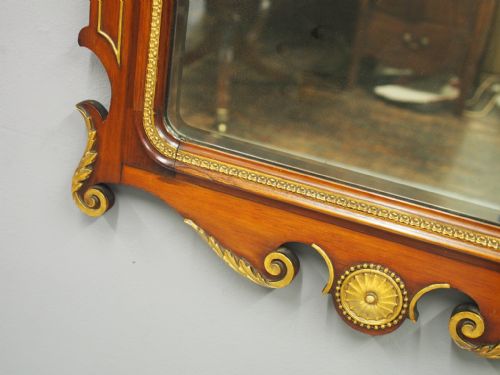 GEORGE II STYLE MAHOGANY INLAID AND GILDED WALL MIRROR - ADDITIONAL PHOTO 7