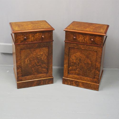 Pair of Victorian Burr Walnut Bedsides or Pedestals

