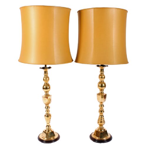 Matched Pair of Large Brass Lamps