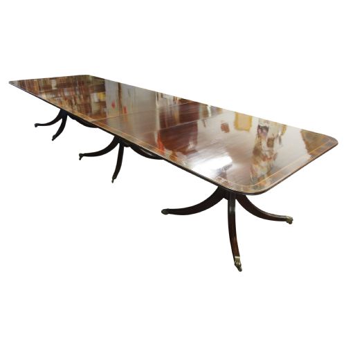 Regency Style Triple Pillar Mahogany and Rosewood Dining Table
