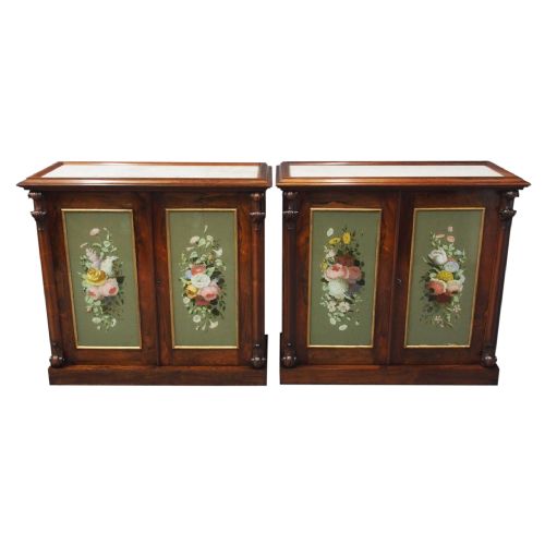 Victorian Rosewood, Marble and Painted Door Cabinets