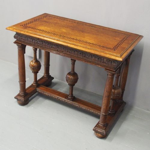 Renaissance Style Inlaid Oak Hall Table