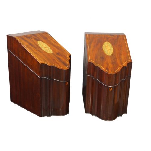 Pair of George III Mahogany Inlaid Knife Boxes
