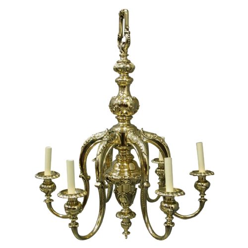 Large 1920s Cast Brass Chandelier
