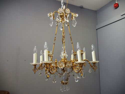GLASS AND GILDED BRASS CHANDELIER - ADDITIONAL PHOTO 1