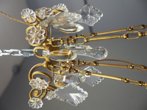 GLASS AND GILDED BRASS CHANDELIER - ADDITIONAL PHOTO 7