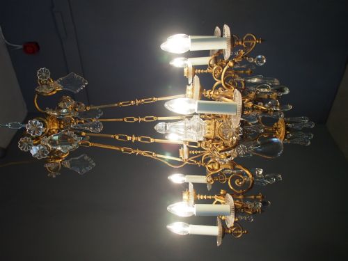 GLASS AND GILDED BRASS CHANDELIER - ADDITIONAL PHOTO 9