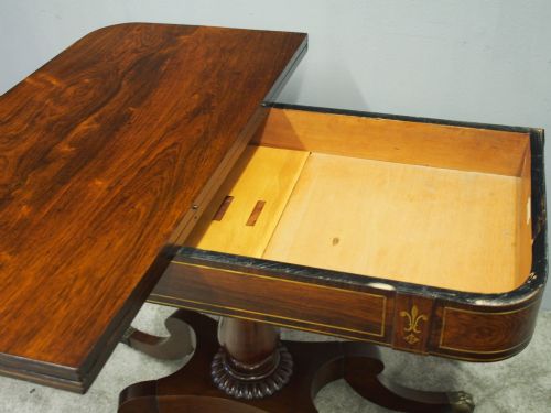 REGENCY BRASS INLAID ROSEWOOD TEA TABLE - ADDITIONAL PHOTO 7