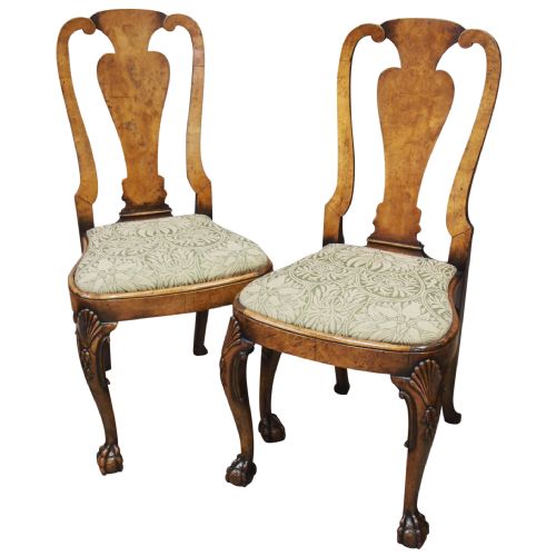 Pair of Queen Anne Style Walnut Chairs