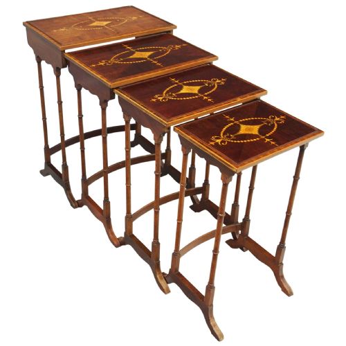 Sheraton Style Inlaid Mahogany Nest of 4 Tables