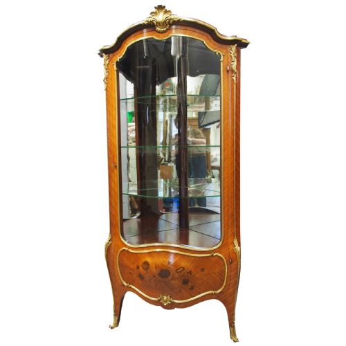 VICTORIAN KINGWOOD BOMBE SHAPED CORNER VITRINE