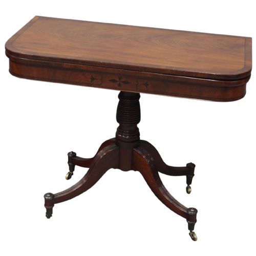REGENCY MAHOGANY AND ROSEWOOD FOLDOVER CARD TABLE