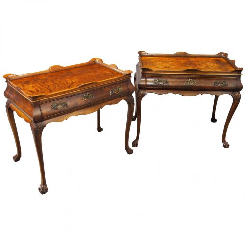 Matched Pair of Dutch Burr Walnut Silver Tables