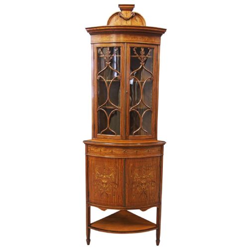 Victorian Satinwood Corner Cabinet on Stand
