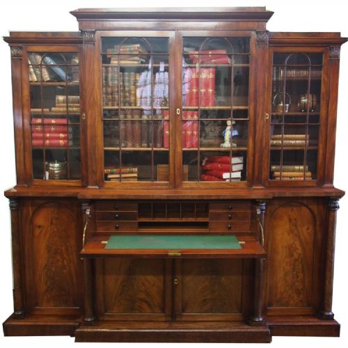 William IV Mahogany Breakfront Secretaire Bookcase