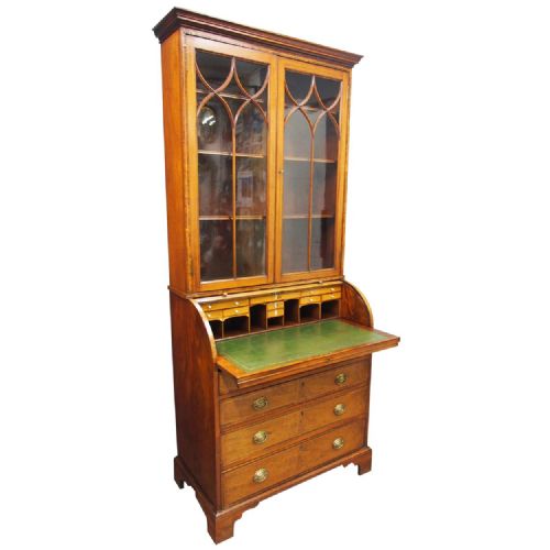 George III Inlaid Mahogany Cylinder Cabinet Bookcase