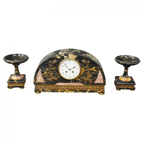 Art Deco Marble Clock Garniture